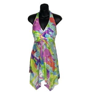 Colorful Halter Neck Swim Dress tankini top